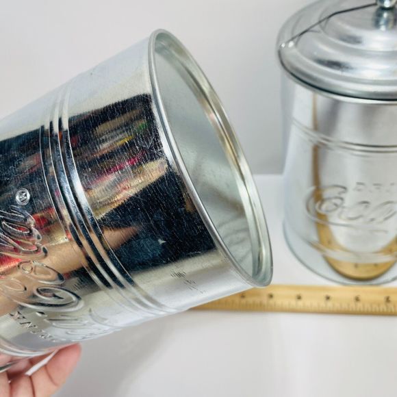 Retro Metal Coca-Cola Logo Tin Steel Canisters Kitchen Storage VTG Style 2pc Set - Picture 13 of 15